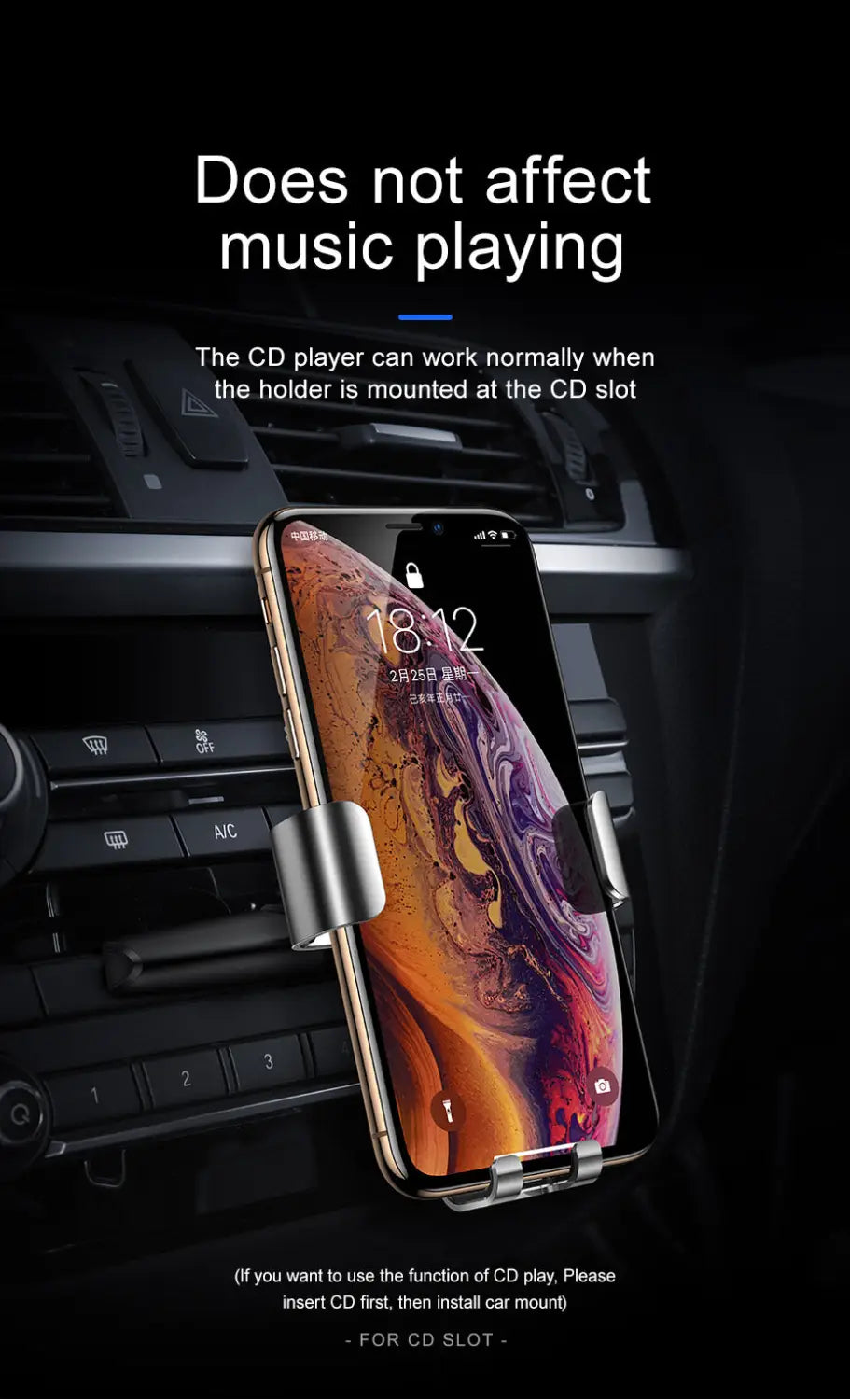 Car CD Slot Mount Stand Phone Holder With Gravity Auto