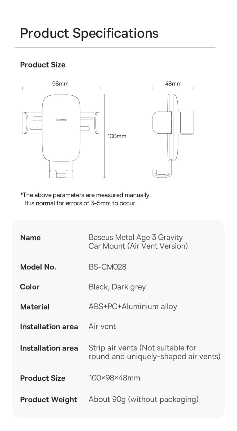 Gravity Car Phone Holder for Air Vent outlet Mount