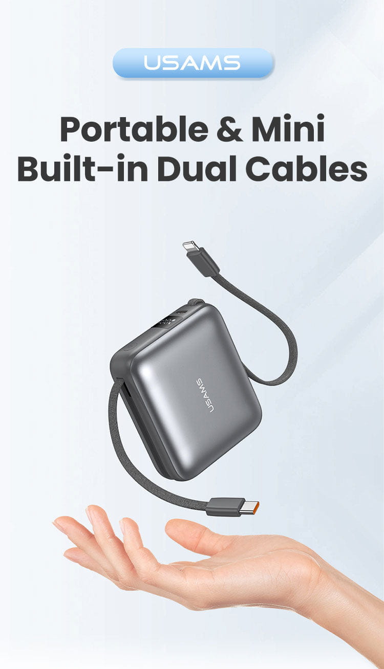 Mini Power Bank Built-in Type-C & Lightning Cable Digital