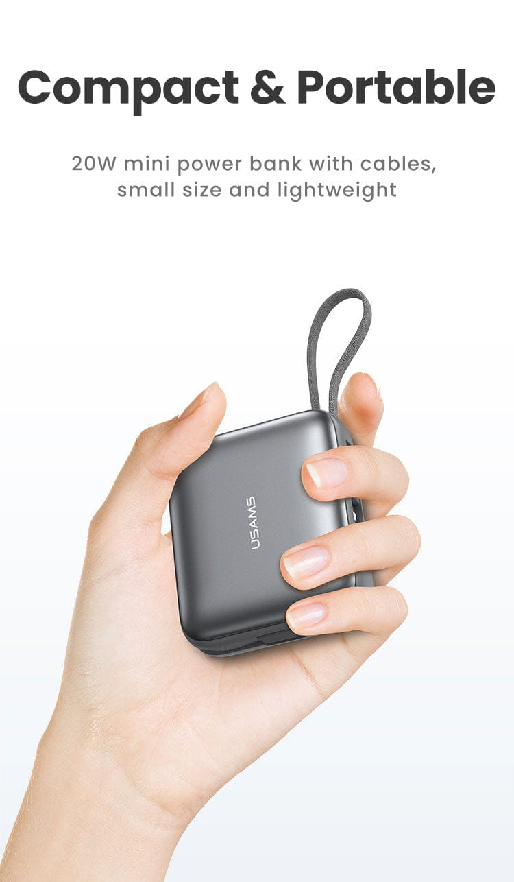 Mini Power Bank Built-in Type-C & Lightning Cable Digital