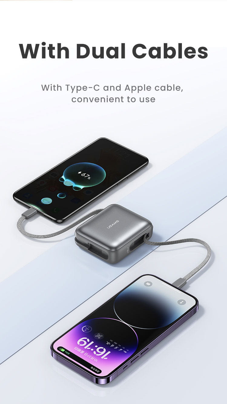 Mini Power Bank Built-in Type-C & Lightning Cable Digital