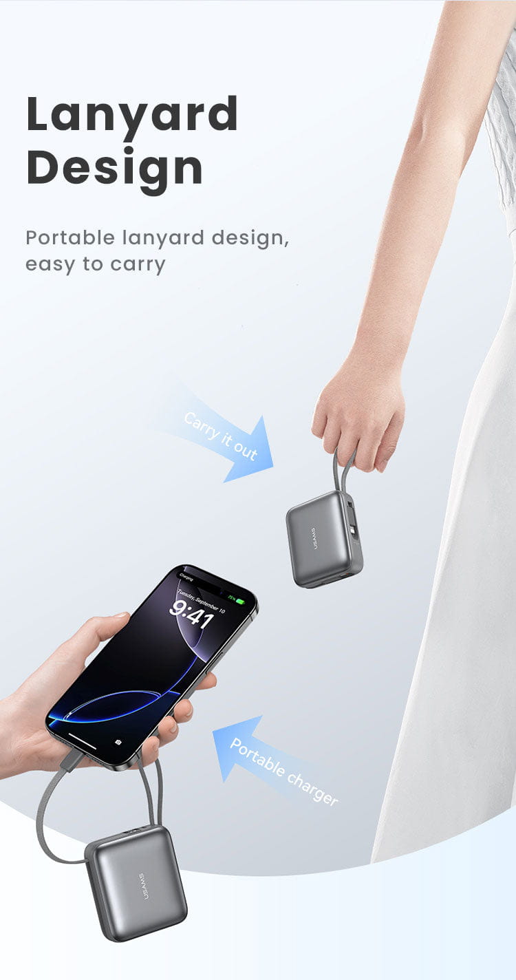 Mini Power Bank Built-in Type-C & Lightning Cable Digital