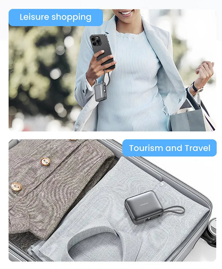 Mini Power Bank Built-in Type-C & Lightning Cable Digital