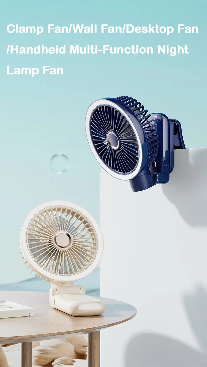 Portable Mini Desk Fan with LED Light Ring USB Rechargeable