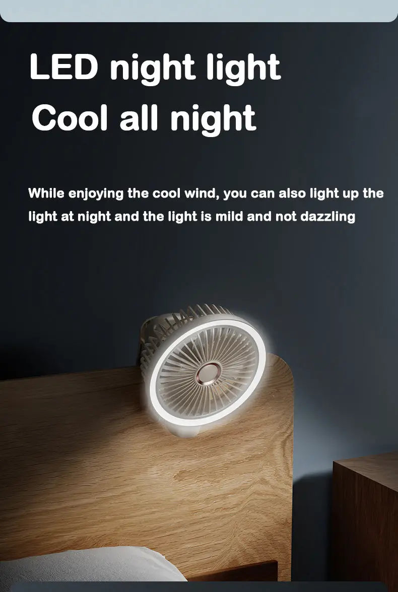 Portable Mini Desk Fan with LED Light Ring USB Rechargeable