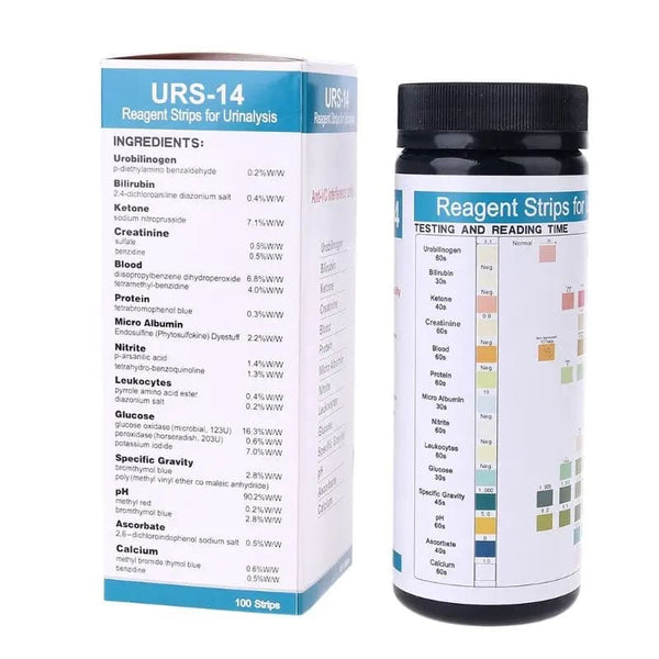 100 Strips URS-14T Urinalysis Reagent Strips - 14 Parameters