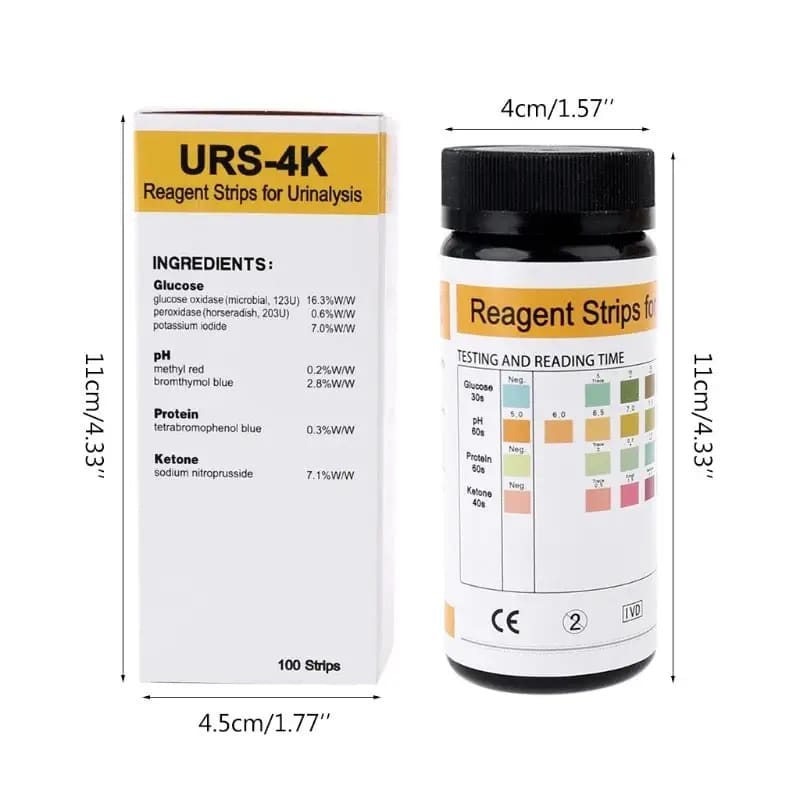 100 Strips URS 4K Urinalysis Reagent Strips 4 Parameters