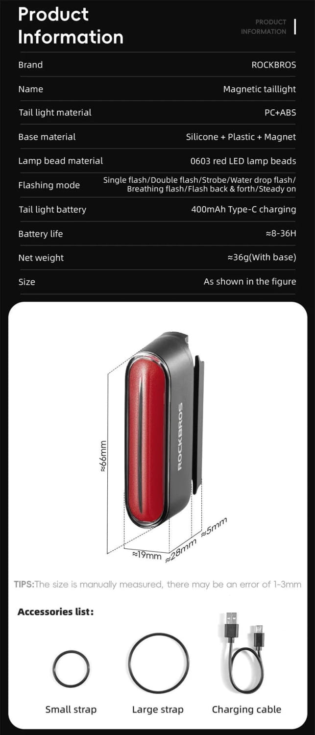 Magnetic Smart Bike Tail Light Rechargeable Rear Light
