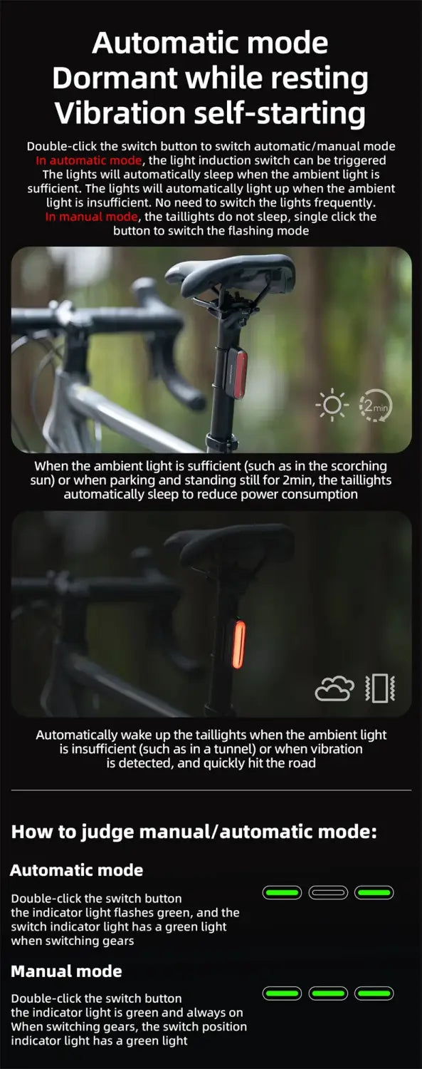 Magnetic Smart Bike Tail Light Rechargeable Rear Light