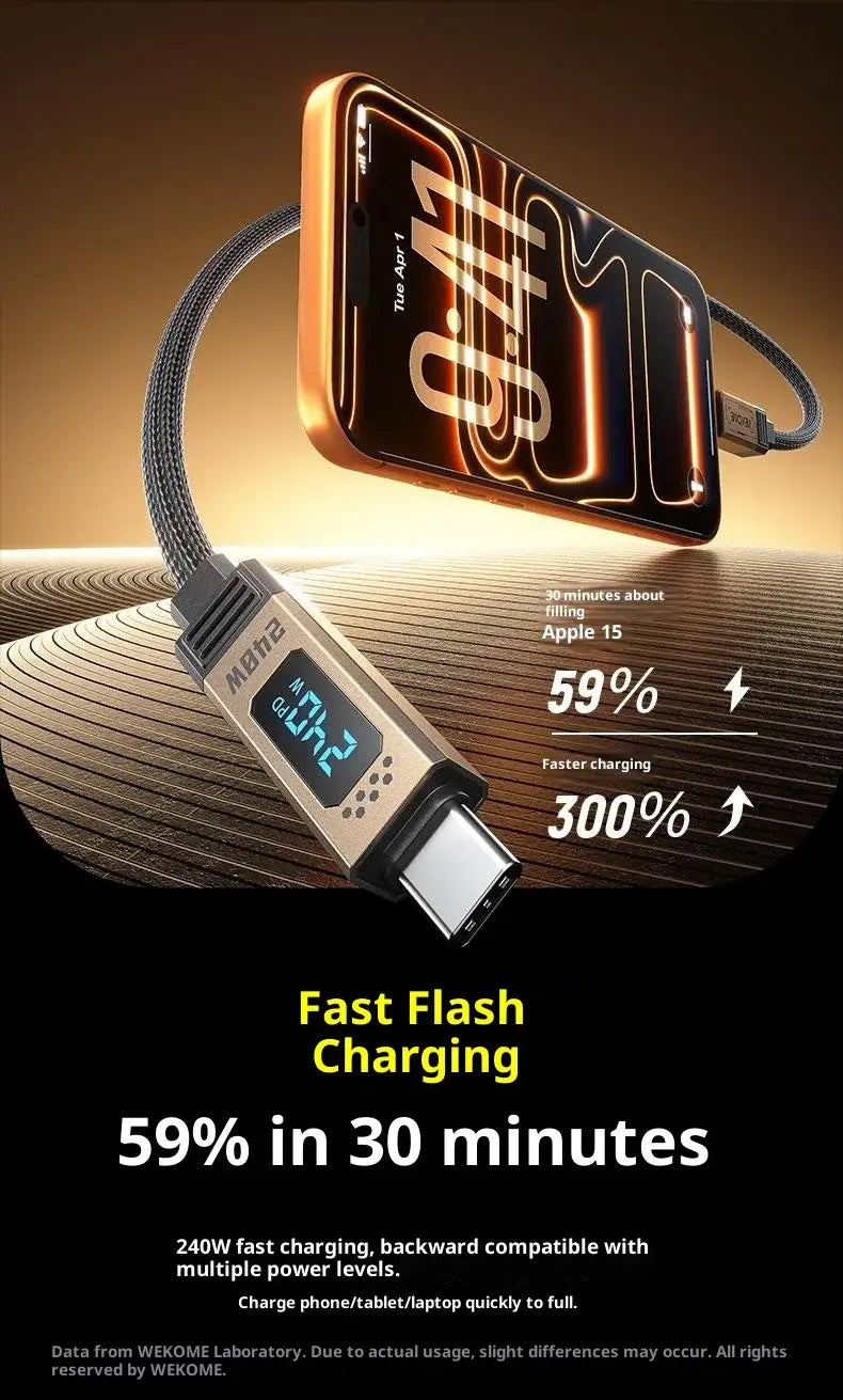 USB-C to USB-C 240W Digital Display Data Charging Cable 1.2m
