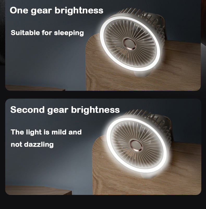 Portable Mini Desk Fan with LED Light Ring USB Rechargeable