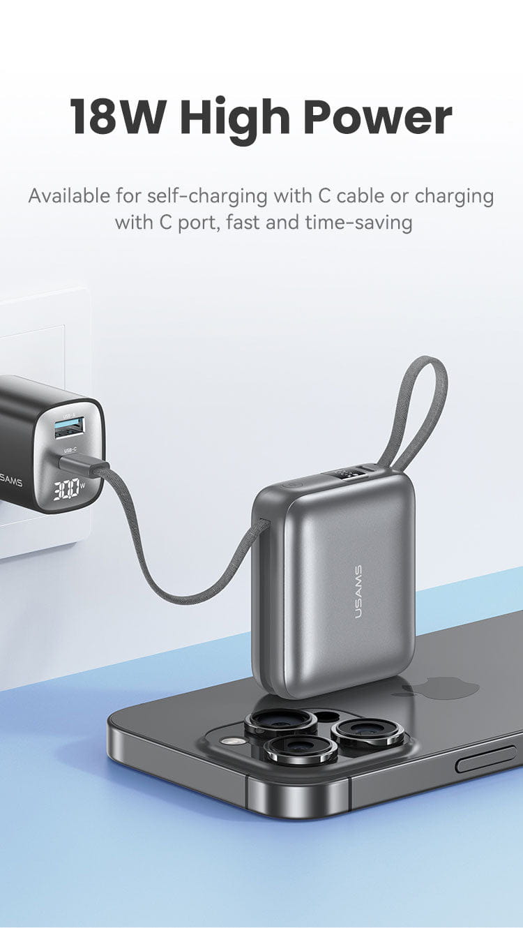 Mini Power Bank Built-in Type-C & Lightning Cable Digital