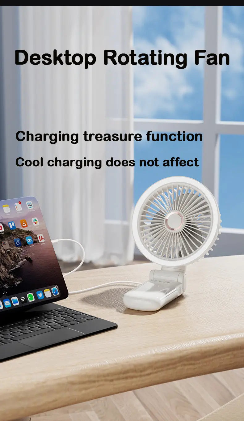 Portable Mini Desk Fan with LED Light Ring USB Rechargeable