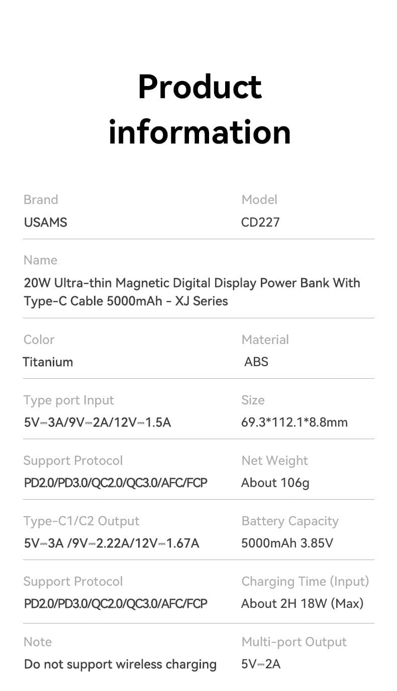 Ultra-Slim Power Bank 5000mAh – 20W Fast Charge
