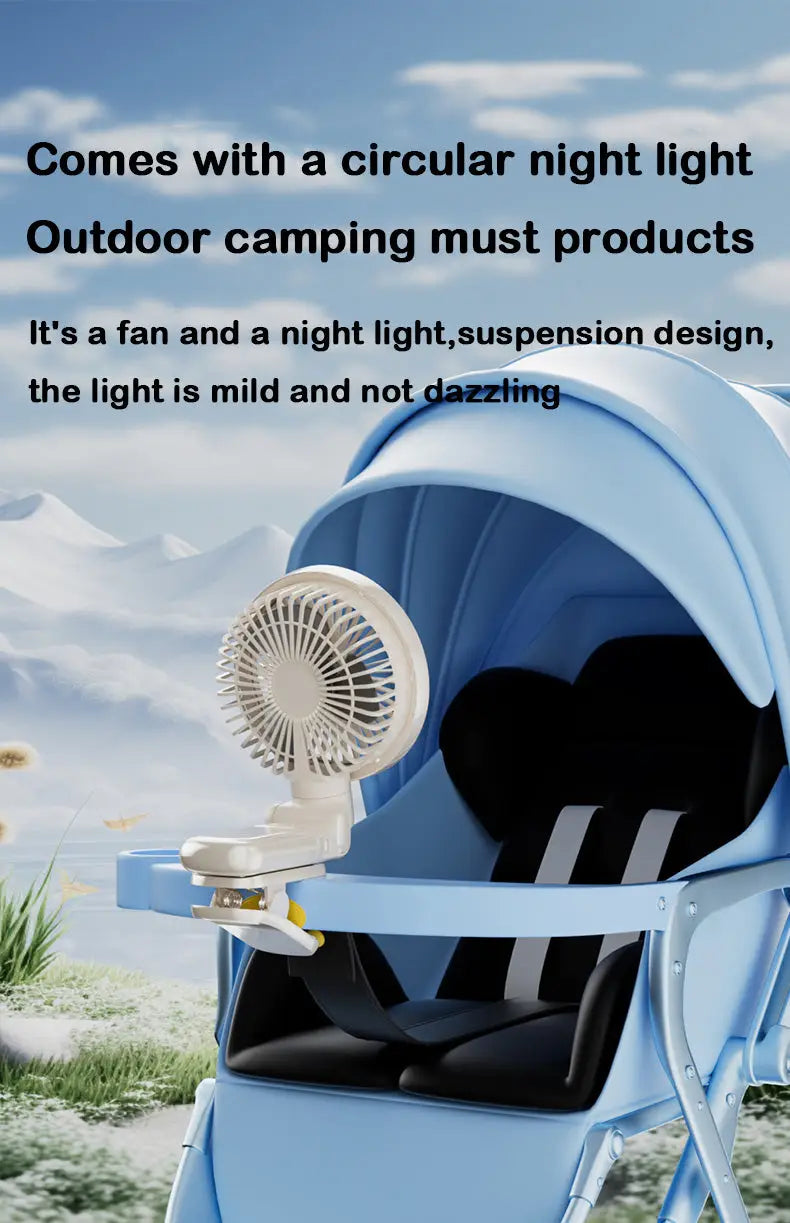 Portable Mini Desk Fan with LED Light Ring USB Rechargeable