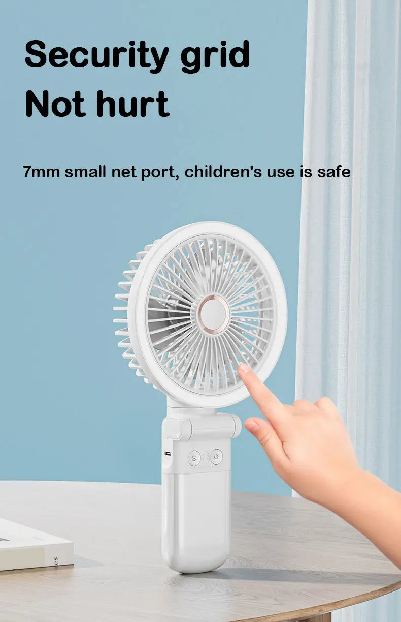 Portable Mini Desk Fan with LED Light Ring USB Rechargeable