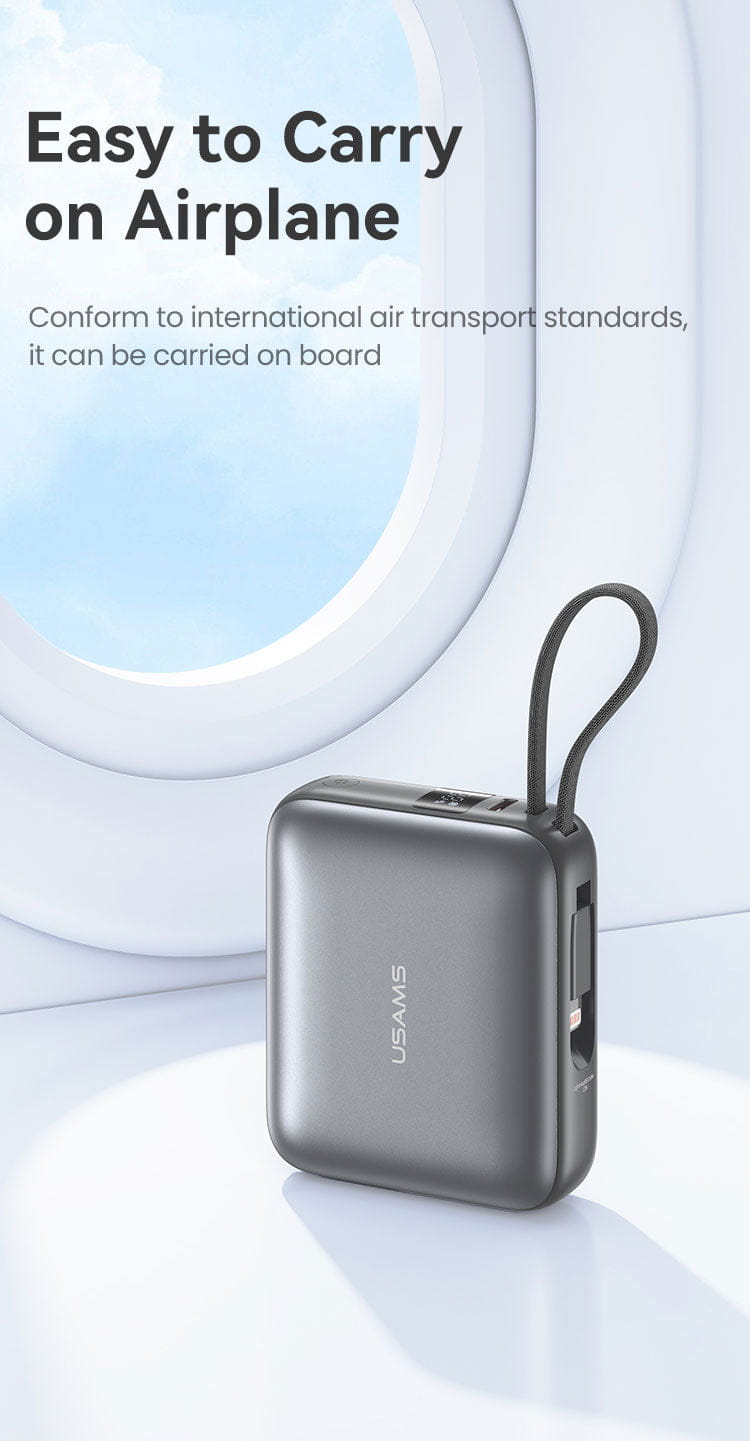 Mini Power Bank Built-in Type-C & Lightning Cable Digital