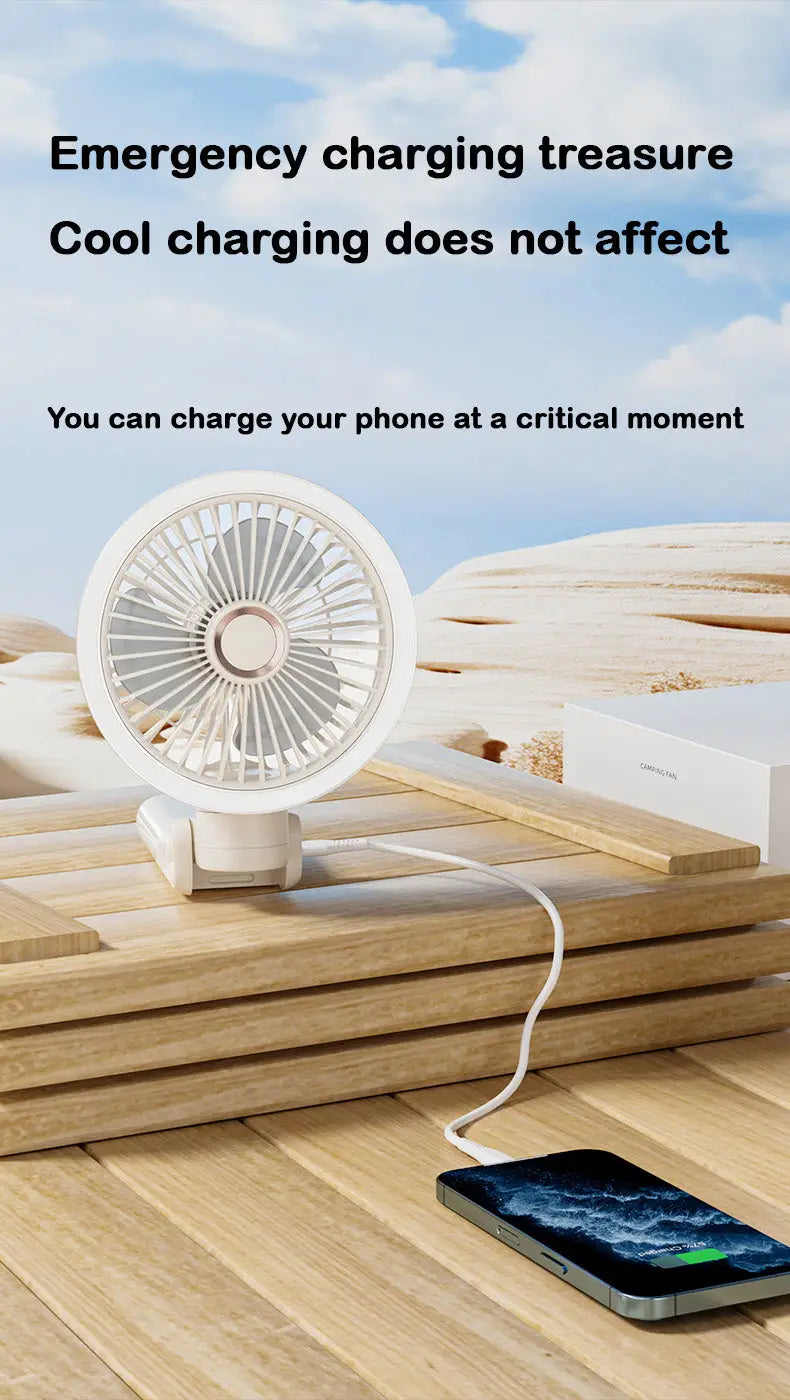 Portable Mini Desk Fan with LED Light Ring USB Rechargeable