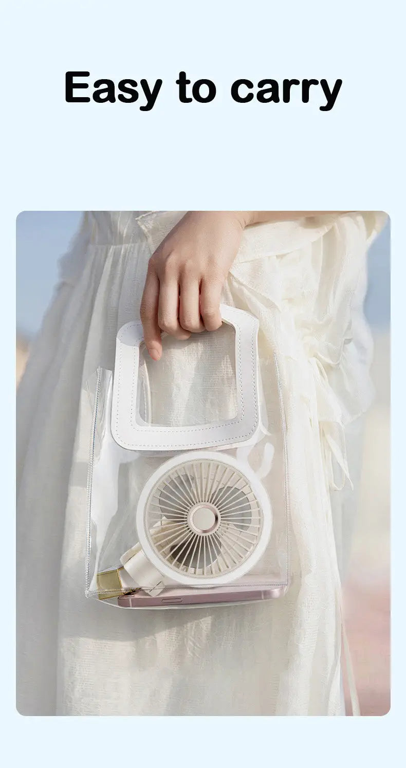 Portable Mini Desk Fan with LED Light Ring USB Rechargeable