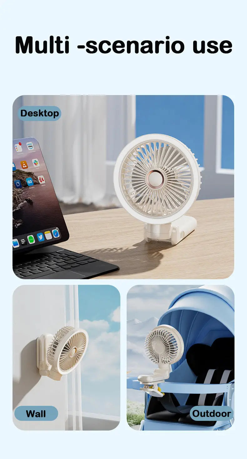 Portable Mini Desk Fan with LED Light Ring USB Rechargeable