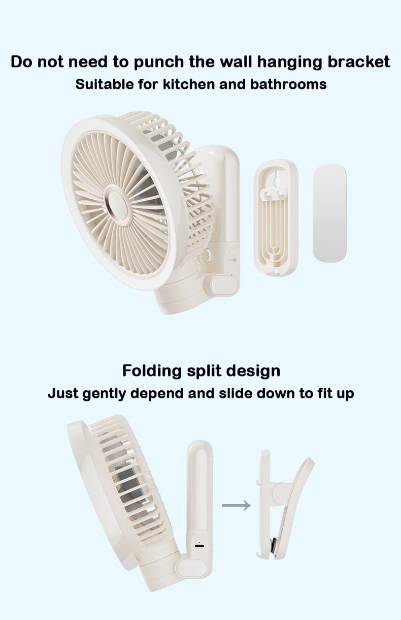 Portable Mini Desk Fan with LED Light Ring USB Rechargeable