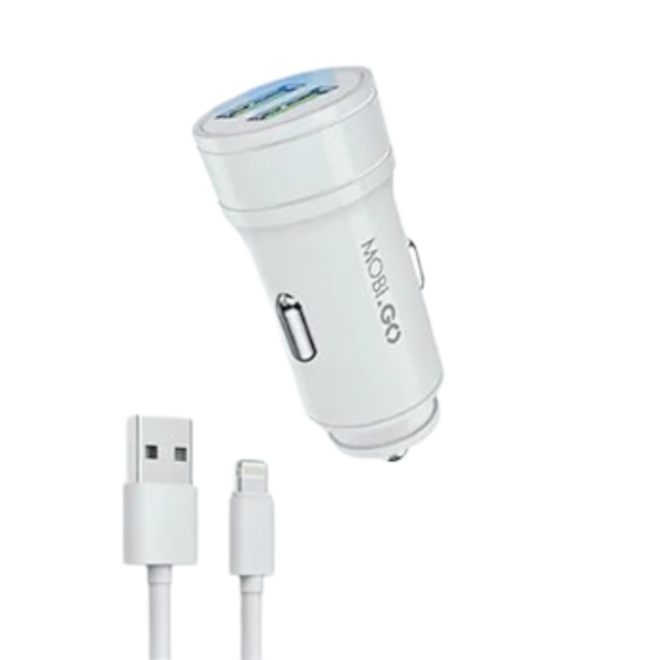 Mobigo Dual USB Car Charger With Lightning Cable GO221L