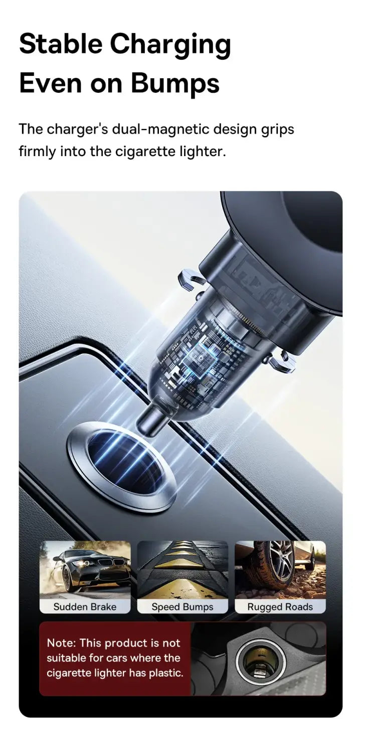 Fast Charging Car Charger USB-C Port + USB-C Retractable