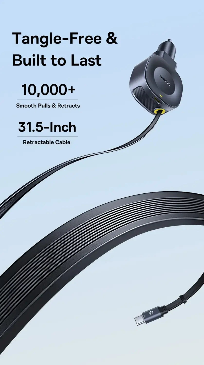 Fast Charging Car Charger USB-C Port + USB-C Retractable