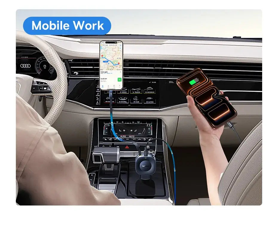 Fast Charging Car Charger USB-C Port + USB-C Retractable