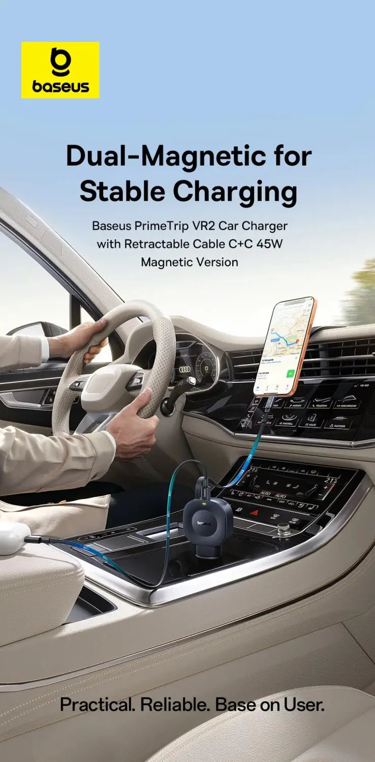 Fast Charging Car Charger USB-C Port + USB-C Retractable