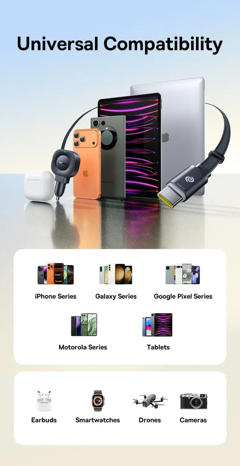 Fast Charging Car Charger USB-C Port + USB-C Retractable