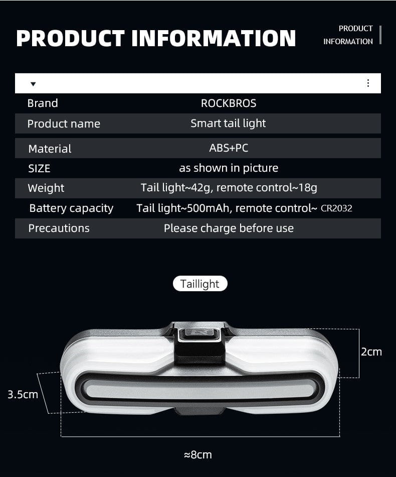 Bike Bicycle Smart Brake Back Tail light with Wireless