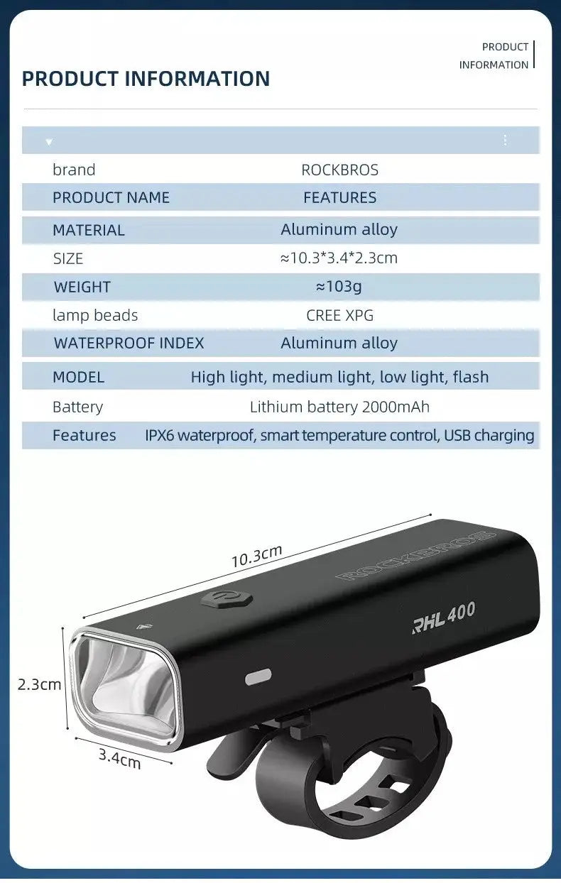 Bike Front Light Bicycle 400 Lumens Handlebar Lamp