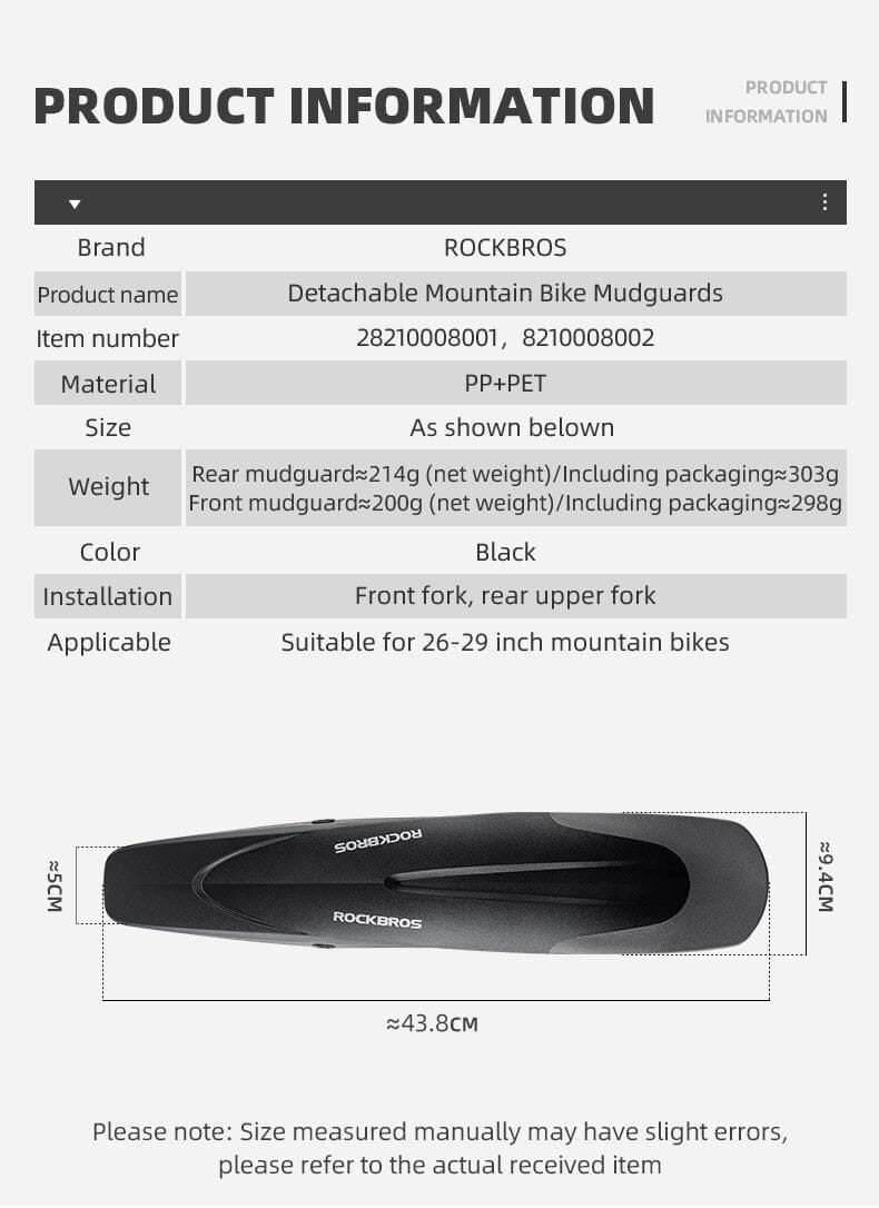 Bicycle Mudguard Front Rear Fender for Mountain Bike 26’’