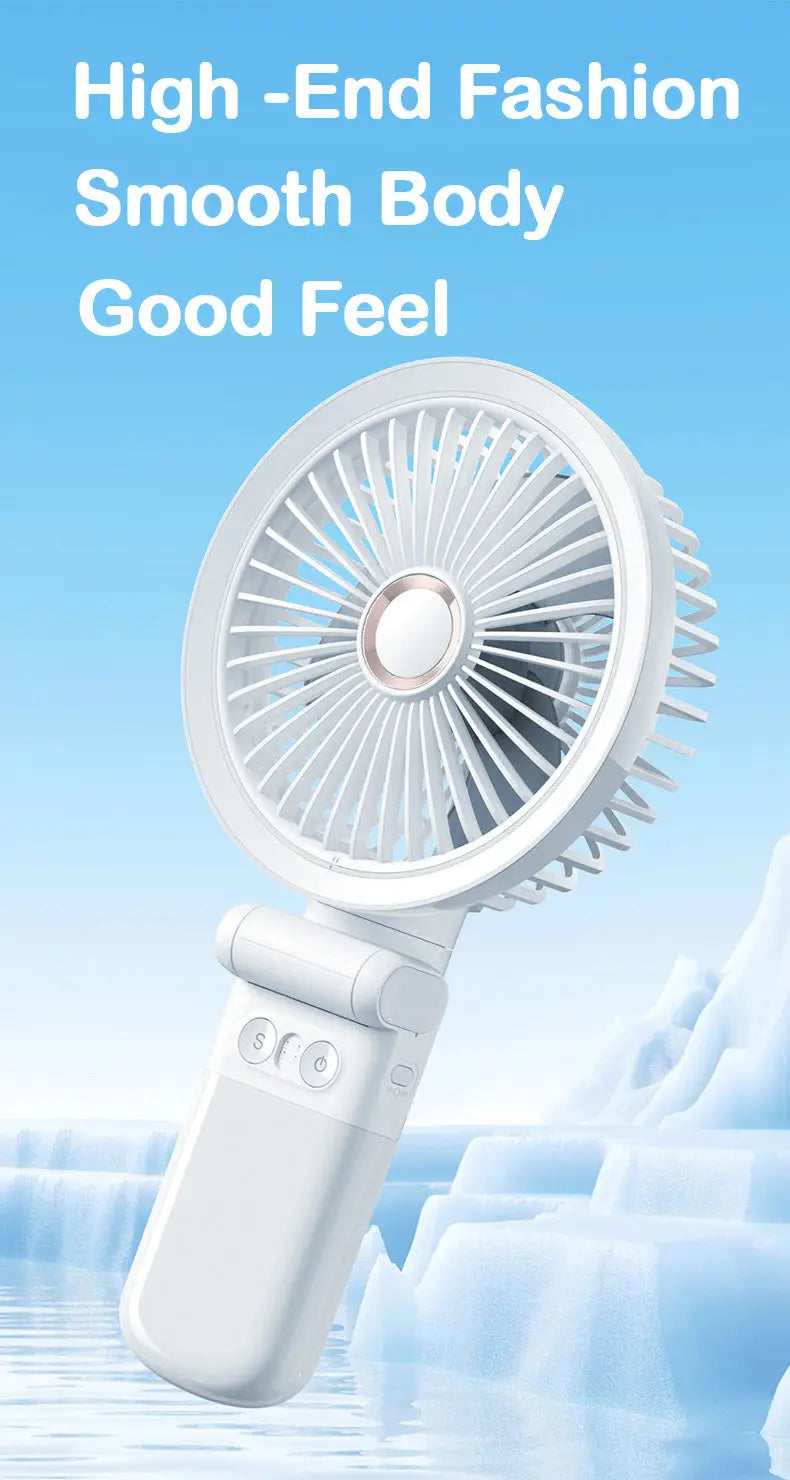 Portable Mini Desk Fan with LED Light Ring USB Rechargeable
