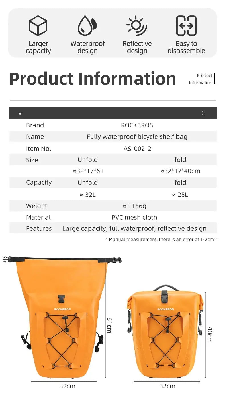 Waterproof Bike Rear Rack Carrier Trunk Travel Pannier Bag