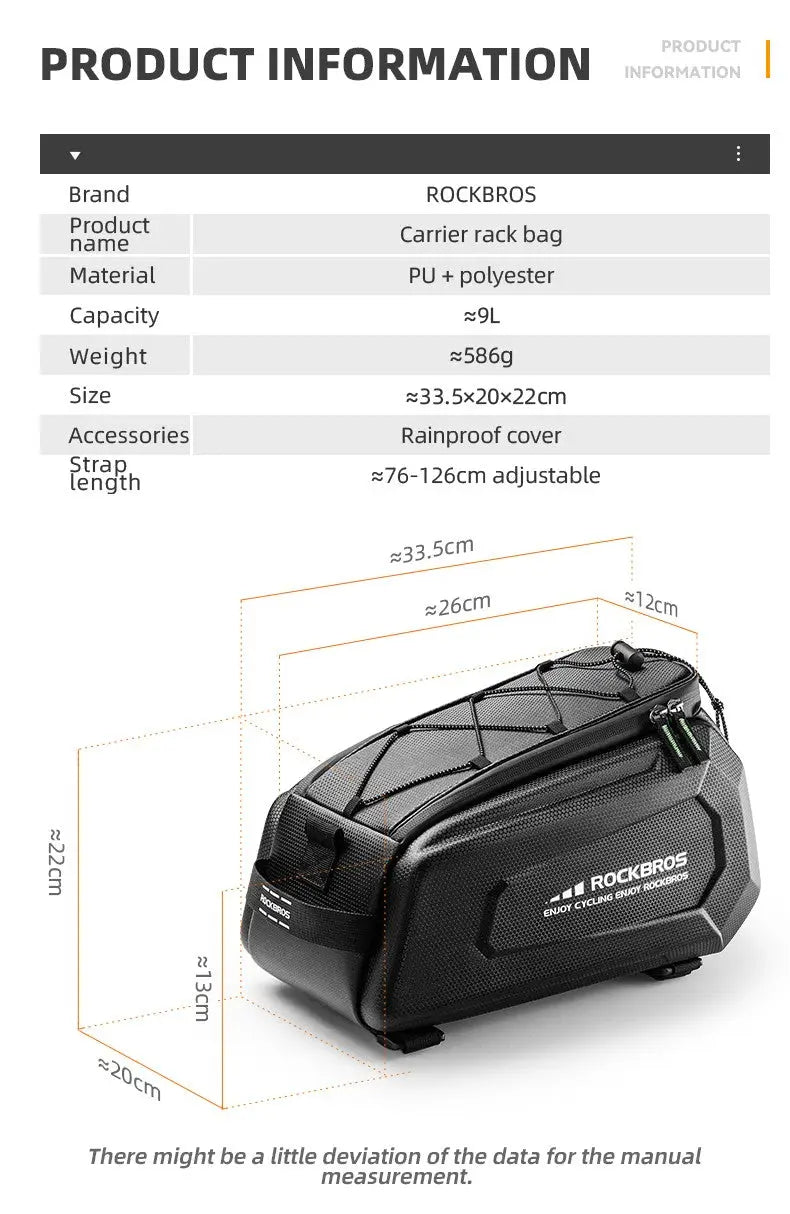 Cycling Bicycle Rack Pannier Rear Seat Trunk Bag 9L