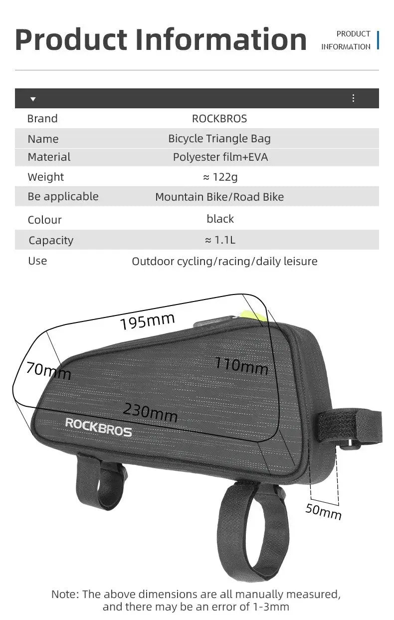 Cycling Bicycle Front Top Tube Bag Frame Bag 1L For MTB