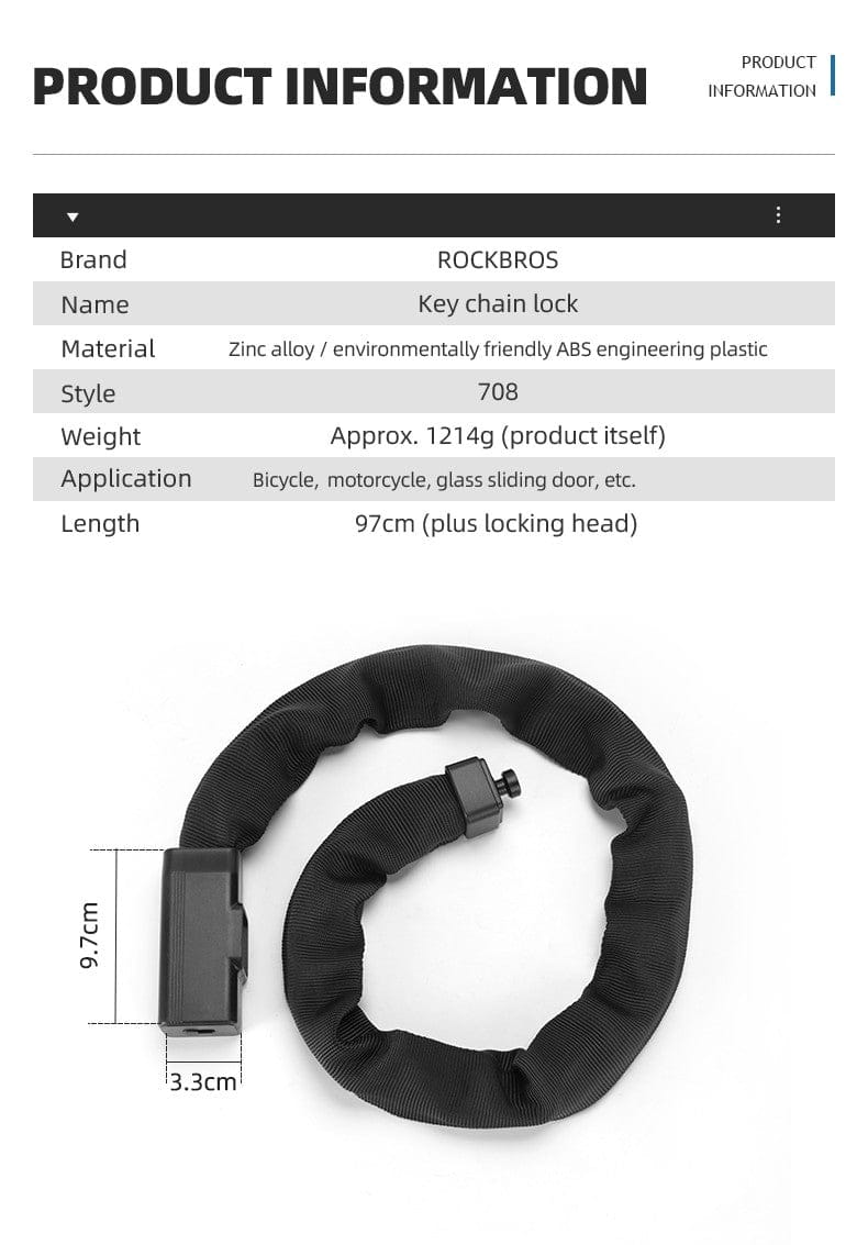 Bike Chain Lock Thick Security Bicycle Anti-Theft Lock