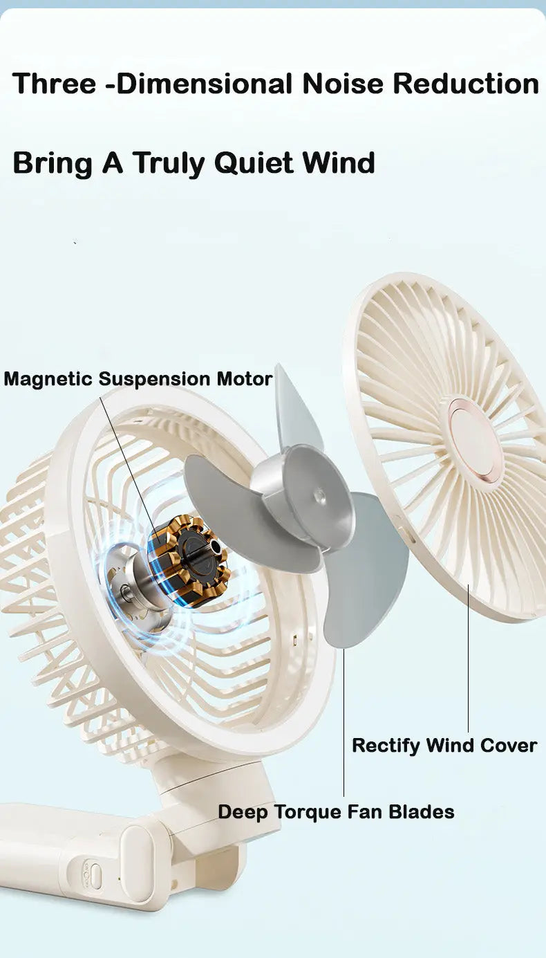 Portable Mini Desk Fan with LED Light Ring USB Rechargeable
