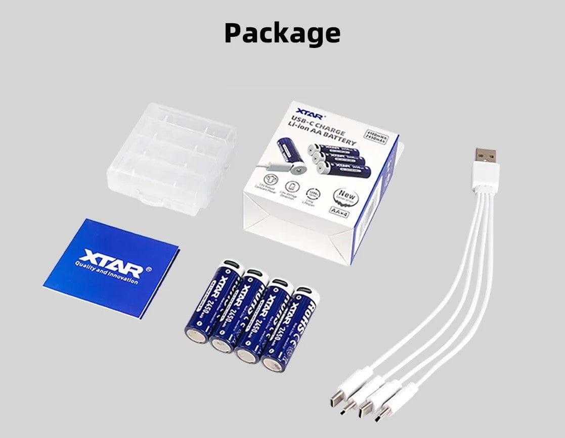 1.5V AA 2450mAh USB-C Li-ion Rechargeable Battery 4 Pcs