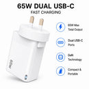 65W GaN Fast Wall Charger Dual USB-C PD 3.0 Power Adapter