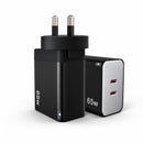 65W GaN Fast Wall Charger Dual USB-C PD 3.0 Power Adapter