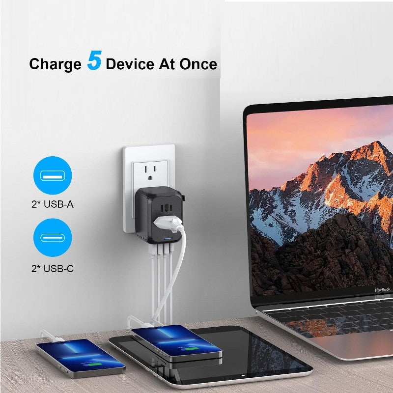 International Travel Adapter Charger Universal Plug For EU UK AU US with USB USB-C Ports