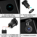 PD Type C USB Car Charger and QC 3.0 Charger 12V Power Outlet Socket ON/Off