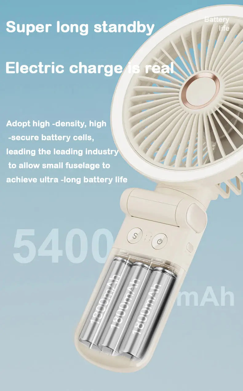 Portable Mini Desk Fan with LED Light Ring USB Rechargeable