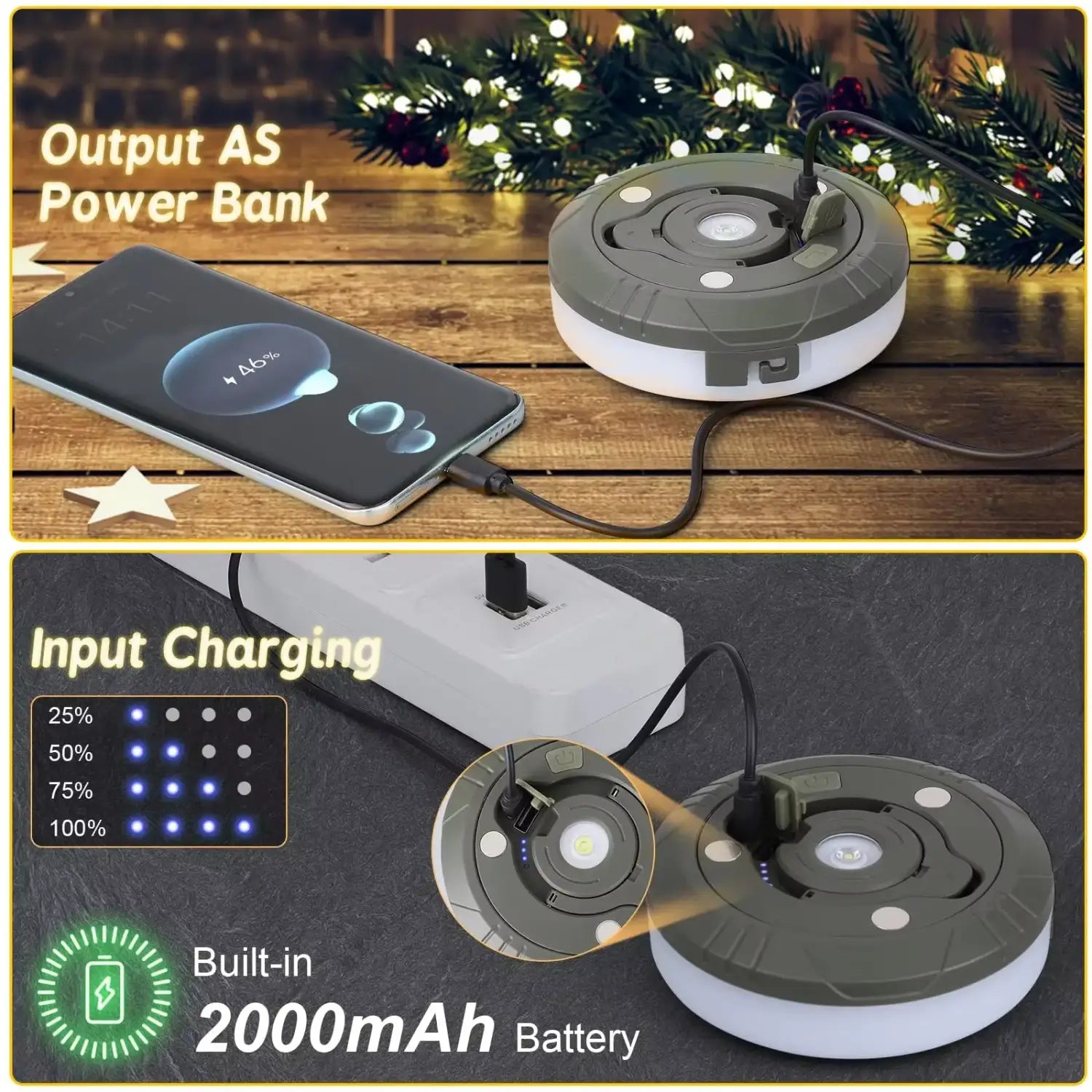Rechargeable 10m LED String Lights for Camping Patio & Home