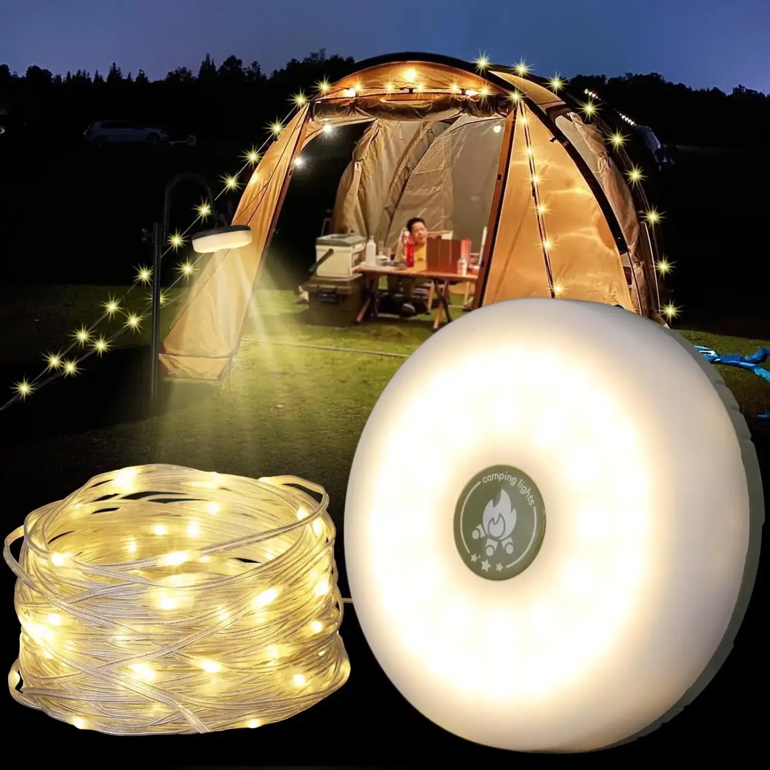 Rechargeable 10m LED String Lights for Camping Patio & Home