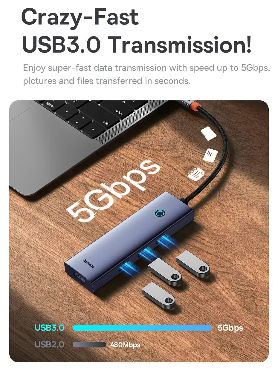 Baseus Type-C to USB 3.0 x 4 + PD 100W 5-Port HUB Adapter