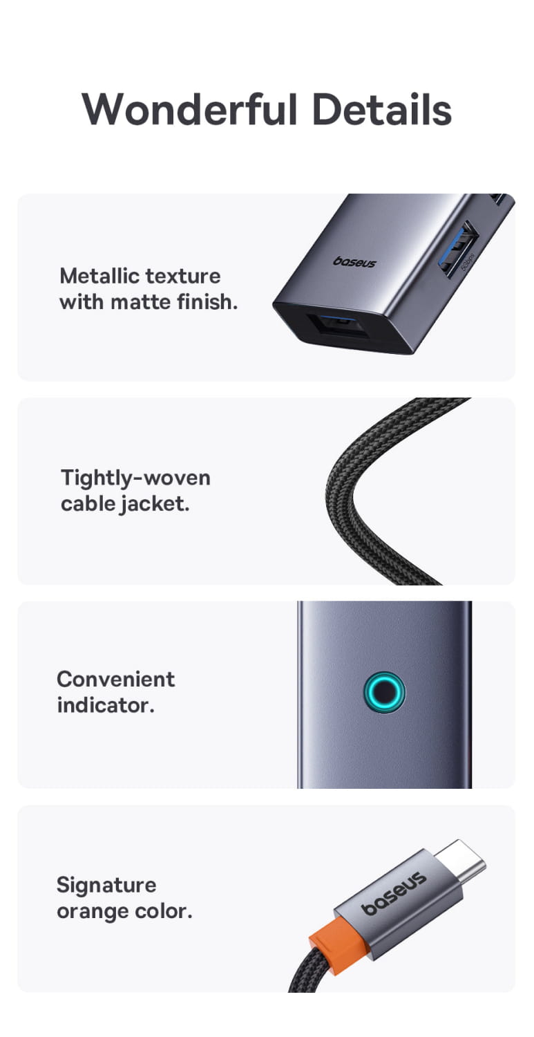 Baseus Type-C to USB 3.0 x 4 + PD 100W 5-Port HUB Adapter